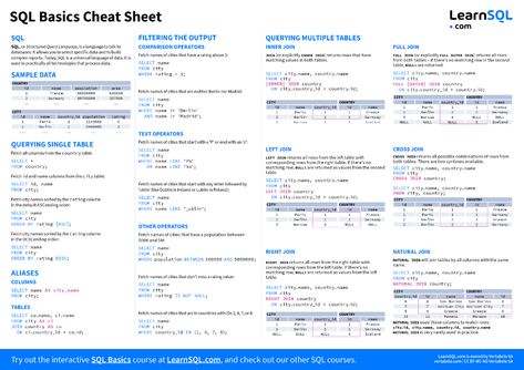 Sql Joins Cheat Sheet, My Sql Cheat Sheet, Learn Sql Cheat Sheets, Mysql Cheat Sheets, Php Cheat Sheet, Postgresql Cheat Sheet, Sql Practice, The Cheat Sheet Book, Sql Basics