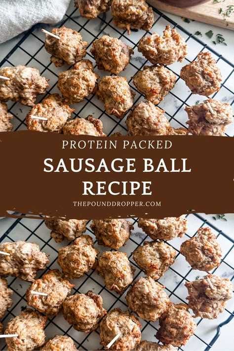 Protein Packed Sausage Balls via @pounddropper Ww Appetizers, Breakfast Balls, Pancake Sausage, Sausage Bites, Sausage Balls Recipe, Sausage Meat, Recipe Builder, Game Day Appetizers, Sausage Balls