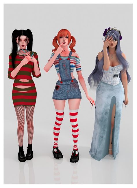 ANGEL ♡ HALLOWEEN BESTIES COLLECTION | Patreon Sims 4 Corpse Bride Cc, Sims 4 Corpse Bride, Sims 4 Halloween Cc Costume, Sims 4 Costumes, Sims 4 Halloween Costumes, Sims 4 Halloween Cc, Chucky Dress, 4 Halloween Costumes, Sims Halloween Costume