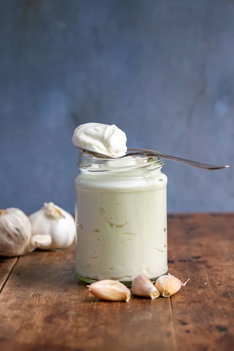 This easy Vegan Aioli recipe combines creamy homemade vegan mayo with the bold taste of fresh garlic for a flavorful aioli to use in many recipes. Whip up this simple condiment in 5 minutes or less, using just 5 ingredients! Vegan Aioli Recipe, Vegan Aioli, Vegan Mayonaise, Dill Carrots, Veggie Desserts, Garlic Aioli Recipe, Garlic Mayonnaise, Vegan Meat Recipe, Vegan Dips