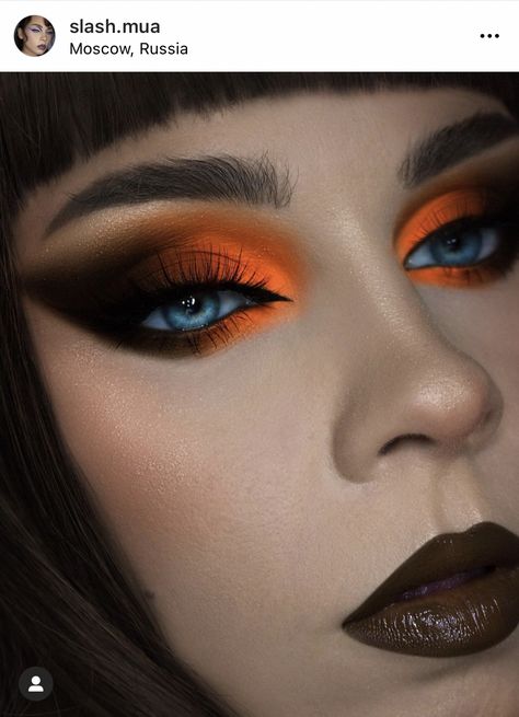 Eyeshadow Looks Orange, Orange Eyeshadow Looks, Witchy Makeup, Spooky Makeup, Orange Eyeshadow, Dark Eye Makeup, Orange Makeup, Cute Eye Makeup, Dramatic Eye Makeup