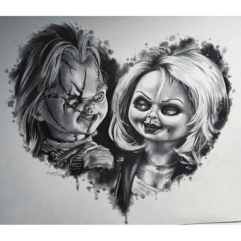 Chucky And Tiffany Tiffany Tattoo, Chucky Drawing, Chucky And Tiffany, Chucky Tattoo, Tattoos Cool, Upper Arm Tattoo, Halloween Tattoo Ideas, Horror Movie Tattoos, Movie Tattoos