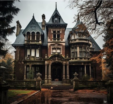 Gothic Victorian Style House, Ornate House Exterior, 1890s House Exterior, Dark Victorian Exterior, Victorian Gothic Mansion Exterior, Gothic Colonial House, Victorian Home In The Woods, Victorian Manor Exterior, Whimsigoth House Exterior