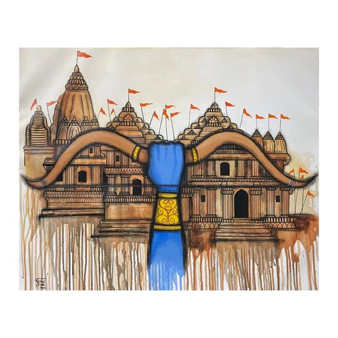 Ram janmabhoomi (Ayodhya Ram mandir). Ram Janmabhoomi (Ayodhya Ram Mandir) (ART-7129-101988) - Handpainted Art Painting - 27in X 33in by Artist Mrinal Dutt. Please click here to buy this painting https://www.fizdi.com/ram-janmabhoomi-ayodhya-ram-mandir-art-7129-101988-handpainted-art-painting-27in-x-33in/ #fizdiofficial #lordrama #jaishreeram #rammandir #ayodhya Ayodhya Drawing, Ayodhya Painting, Ram Mandir Painting, Ayodhya Ram Mandir Drawing, Ram Mandir Drawing, Ayodhya Rangoli, Lippan Designs, Ram Sita Painting, Ram Mandir Rangoli