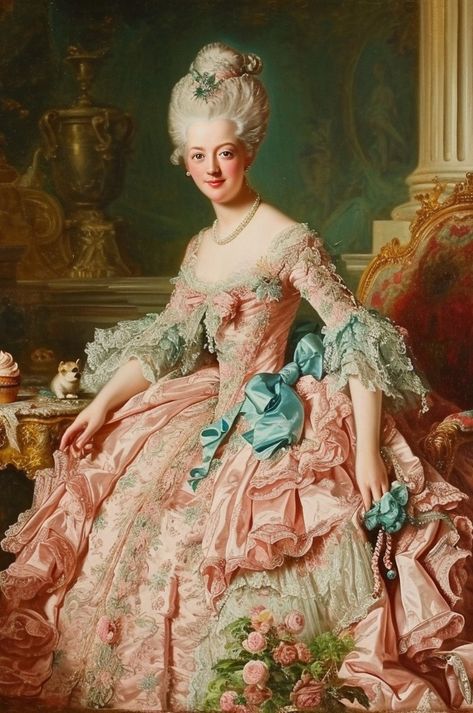 Rococo Painting Portraits, Rococo Fashion 18th Century, 1790s Dress, Rococo Paintings, 1760s Fashion, Bridgerton Art, Modern Rococo, Rococo Painting, Rococo Aesthetic