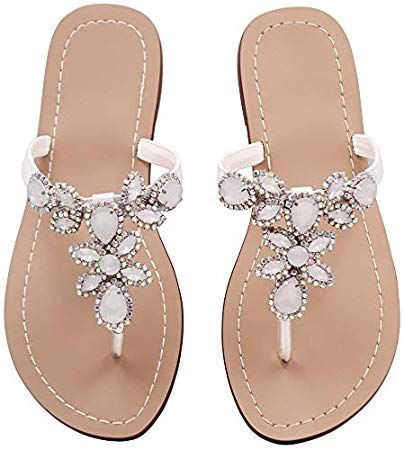 7 Wedding Shoe Mistakes to Avoid | Emmaline Bride Wedding Blog Dressy Flat Sandals, Sandals Glitter, Dressy Flats, Heeled Flip Flops, Summer Sandals Flat, Crystal Sandals, Sandals Beach, Jeweled Sandals, Rhinestone Flats