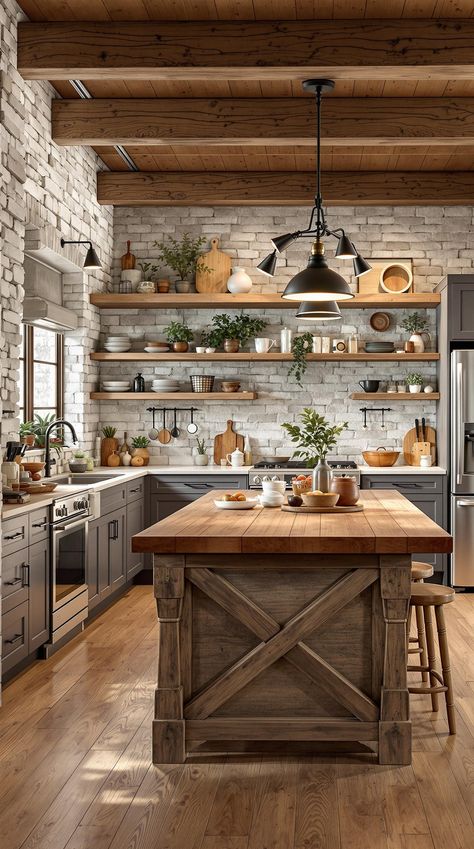 modern kitchen designs Modern Cabin Interior Design Kitchen, Rustic Mountain Homes Interior Kitchen, Post And Beam Kitchen Ideas, Modern Cottage Kitchen Ideas, Barndo Kitchen Ideas, Modern Ranch Kitchen, Ski House Kitchen, Rustic Mountain Homes Interior, Western Kitchen Ideas