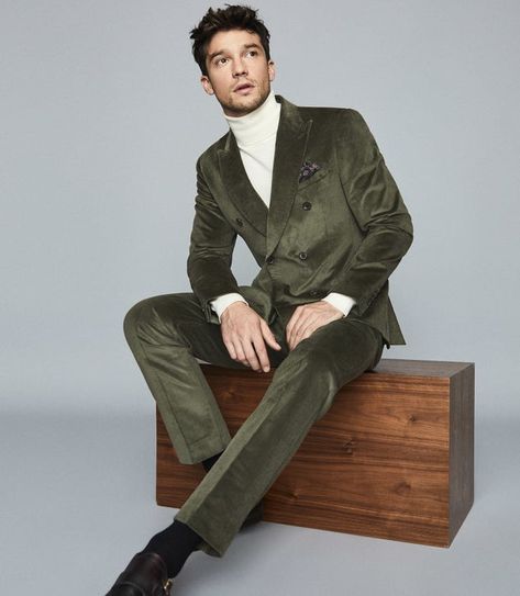 Corduroy Blazer Mens, Tuxedo Wedding Groomsmen, Fashion Anak, Mens Party Wear, Masculinity Quotes, Olive Green Suit, Corduroy Sport Coat, Quotes Empowering, Turtle Neck Men