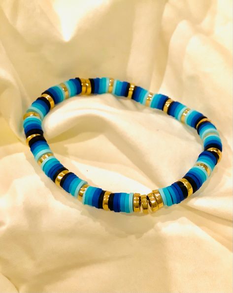 Clay Bracelet Ideas Beach, Lyric Bracelet Ideas, Heishi Bead Ideas, Blue Heishi Bracelet Ideas, Clay Bead Blue Bracelet Ideas, Cool Clay Bead Bracelet Ideas, Clay Bead Bracelet Ideas Dark Colors, Clay Was Bracelet Ideas, Clay Bracelet Ideas Blue