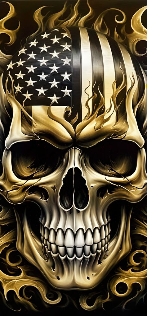 Skull and Flag Wallpaper Backgrounds Country, Skull Artwork Illustrations, Jing Y Jang, Cool Skull Drawings, Black Skulls Wallpaper, Colorful Skull Art, Skeleton Artwork, Aztec Artwork, Firefighter Art