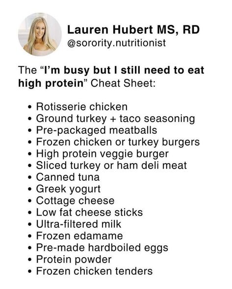 2000 Calorie Meal Plan For Women High Protein, How To Eat More Protein, Sorority Nutritionist, Protein Cheat Sheet, Diet For Fat Loss, Protein Meal Plan, High Protein Meals, Healthy High Protein Meals, Easy Healthy Meal Prep