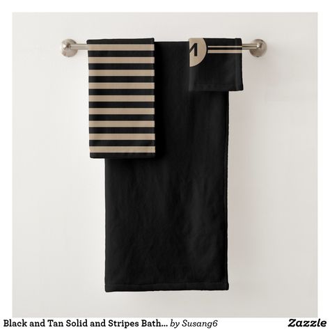 Black And Tan Bathroom, Black And Cream Bathroom, Tan Bathroom, Modern Bath Towels, Stripe Towel, Modern Black Bathroom, Mens Bathroom, Man Bathroom, Striped Bath Towels