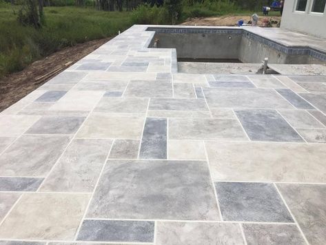 stamped-concrete-pool-deck Brick Stamped Concrete, Stamped Concrete Ideas, Stamped Concrete Pool Deck, Stamped Concrete Designs, Stamped Concrete Pool, Decorative Concrete Patio, Stamped Concrete Patio Designs, Patterned Concrete, Patio Under Decks