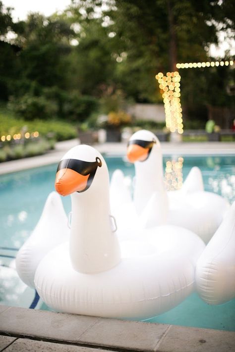 21 Party Themes for All Your Spring Get-Togethers | Brit + Co Swan Pool Party, 21st Party Themes, Spring Theme Party, Jordan Year, Inflatable Pool Toys, 11 Birthday, Bach Weekend, Style Me Pretty Living, Pool Floaties