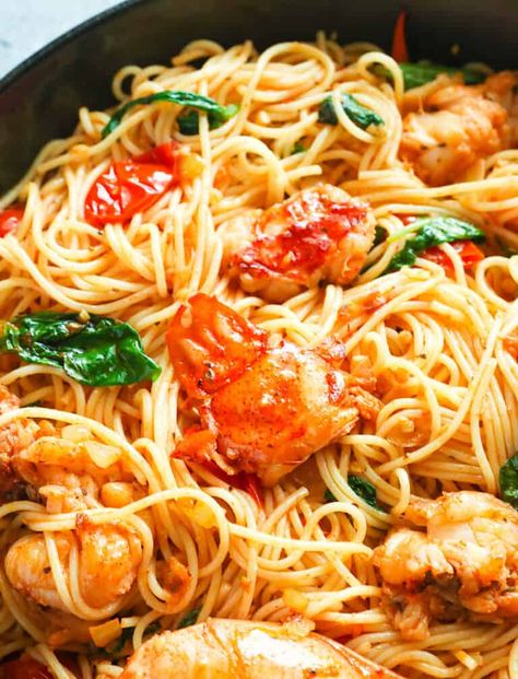 Lobster Pasta - Immaculate Bites Lobster Pasta Dishes, Lobster Linguine Recipe, Langostino Recipes Healthy, Lobster Tail Pasta Dinners, Pasta With Lobster Meat, Lobster Pasta Recipe Linguine, Lobster Spaghetti Recipe, Langostino Recipes Pasta, Lobster Tail Pasta Recipe