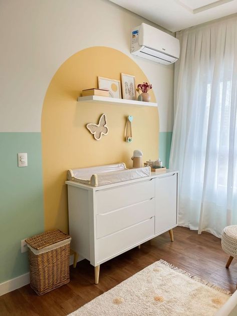 Color Block Nursery, Nursery Paint Ideas, Mirror Decoration Ideas, Yellow Kids Rooms, Small Bedroom Furniture, Kids Room Paint, Mirror Decoration, Home Hall Design, Toddler Girl Room