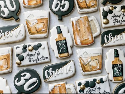 Birthday Cookies Decorated Men 30, Whiskey Theme Cookies, 60th Cookies Birthday For Men, 30th Bday Cookies For Men, 30th Cookies For Men, Cookies For Men Birthday, 50th Bday Cookies For Men, 30th Birthday Men Cake, 30 Birthday Cookies Men