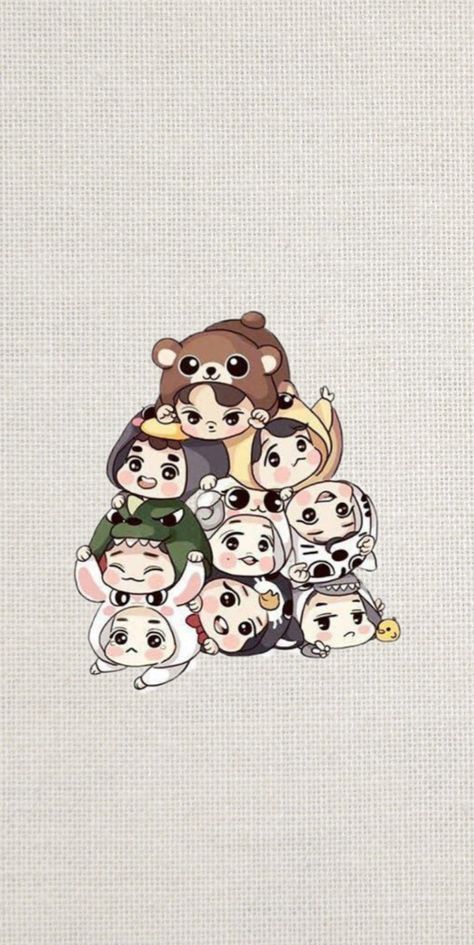 Exo Cute Wallpaper, Exo Cartoon, Exo Chibi, Exo Lockscreen, Exo Fanart, Exo Wallpaper, Exo We Are One, Cute Cartoon Drawings, K Pop Idol