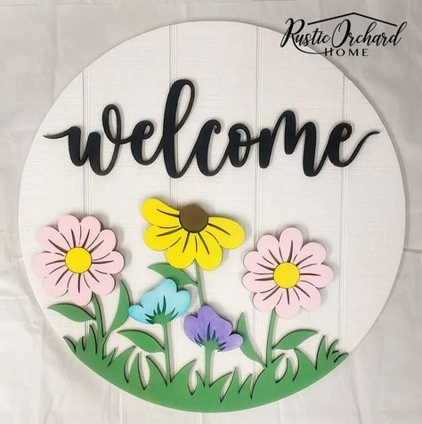 Welcome Home Crafts, Welcome Home Decorations, Spring Front Door, School Board Decoration, Pop Up Card Templates, Diy Projects To Sell, Laser Engraved Ideas, Spruce Up Your Home, Welcome Door