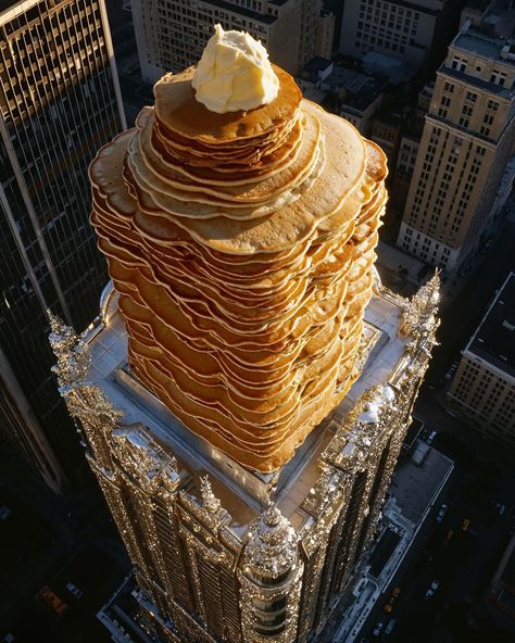 In New York, there are famous pancake houses called “Silver Stacks,” known for their gigantic stacks of pancakes. The restaurants’ shiny silver interiors and exteriors make them stand out, and people often spot them from afar. Not only do they have silver delivery cars bringing pancakes straight to people’s doors, they also have pancake trams where you can enjoy your stacks right on board. The delicious aroma of their pancakes and the sight of the iconic silver restaurants never fail to excit... Stack Of Pancakes, Pancake House, Pancake Stack, Creative Advertising Design, Creative Advertising, Advertising Design, Shiny Silver, On Board, Interior And Exterior