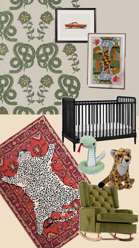 Funky Baby Nursery, Eclectic Boy Nursery, Baby Boy Nursery Colorful, Bold Nursery Ideas, Eclectic Baby Nursery, Bold Nursery, Nursery Colorful, Eclectic Maximalism, Forest Theme