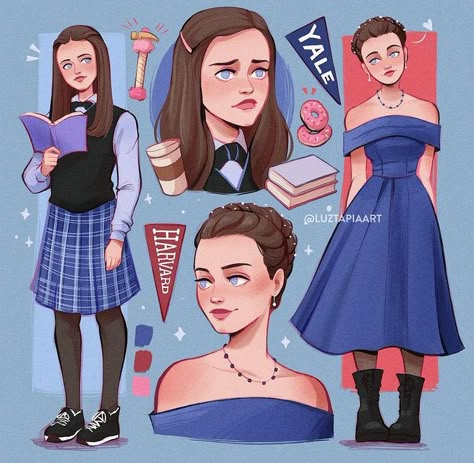 Gilmore Girls Fanart, Gilmore Girls Art, Luz Tapia Art, Gilmore Girls Outfits, Team Logan, Gilmore Girl, Lorelai Gilmore, Chuck Norris, Rory Gilmore