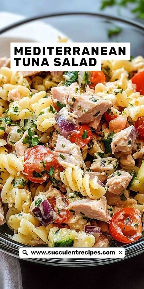 Enjoy a Healthy Mediterranean Tuna Salad for a satisfying light meal! This protein-packed dish combines tuna, cucumbers, and bell peppers, drizzled with a tangy olive oil and lemon dressing. Honey Mustard Tuna Salad, Tuna And Olive Salad, Tuna Salad With Pasta Recipe, Elevated Tuna Salad, Healthy Can Tuna Recipes, Jersey Mikes Tuna Salad Recipe, Fresh Tuna Salad Recipe, Meal Prep For The Week Tuna, Healthy Tuna Meal Prep