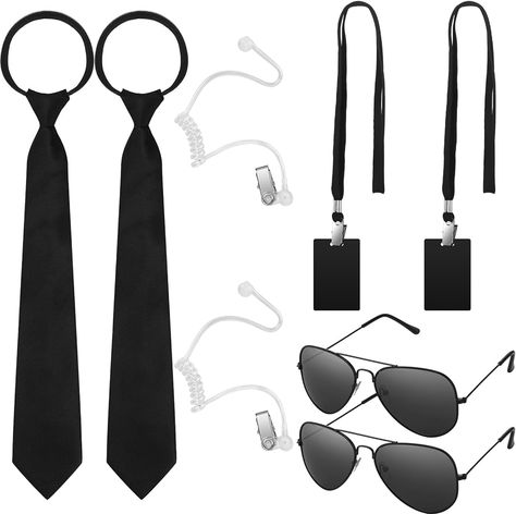 Amazon.com: Mepase Set of 10 Agent Costume Accessory Kit Secret Security Guard Costume Adjustable Pretied Zipper Tie Black Sunglasses ID Badge Prop Earpiece for Men Boys Halloween Party Cosplay Game : Clothing, Shoes & Jewelry Celebrity Security Guard, Security Guard Costume, Security Costume, Agent Costume, Men In Black Costume, Spy Accessories, Guard Costume, Sleek Watch, Spy Gear