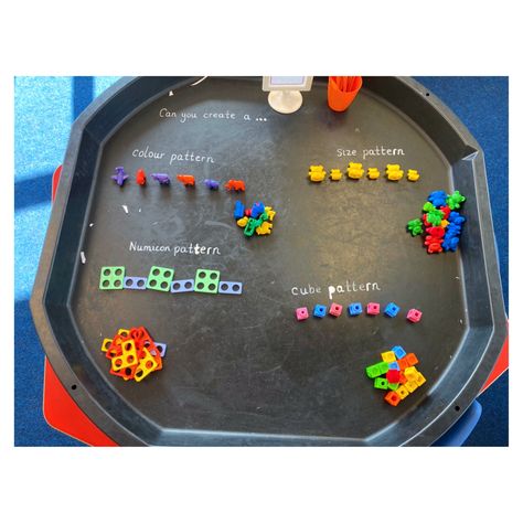 Eyfs Early Morning Work, Pattern Tuff Tray Ideas, Pattern Tuff Tray, Numicon Tuff Tray, Pattern Eyfs, Reception Maths, Play Based Classroom, Maths Eyfs, Addition Activity