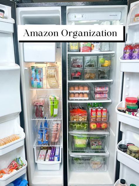 Organization Fridge Refrigerators, Freezer Door Organization, Mom Fridge Organization, Fridge Organization For Small Fridge, Vertical Fridge Organization, How To Organize Side By Side Fridge, Side By Side Fridge Freezer Organization, Fridge Organization Bins, Fridge Organization Double Door