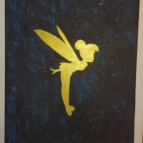 Disney- Tinkerbell painting Tinker Bell Painting On Canvas, Tinker Bell Painting, Tinkerbell Painting, Tinker Bell Silhouette, Fairy Painting, Night Sky Background, Record Painting, Disney Canvas Art, The Art Of Life