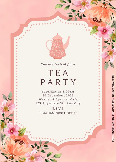 Tea Party Cards Invitation Templates, Tea Party Invitation Card, High Tea Invitations, Invitation Message, Invitation Card Party, Hosting Tips, Party Hosting, Garden Tea Party, Picnic Inspiration