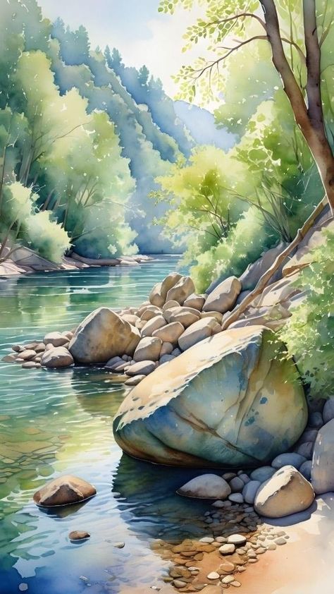 Watercolor Scenery Painting, Shrunken Heads, Landscape Watercolour, Watercolor Scenery, Maori People, Watercolor Art Landscape, Watercolor Paintings Nature, Nature Watercolor, Diy Watercolor Painting