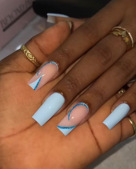 Acrylic Nails Square, Baby Blue Acrylic Nails, Acrylic Nails Short, Acrylic Toe Nails, Blue Acrylic Nails, Colored Acrylic Nails, French Tip Acrylic Nails, Work Nails, Glow Nails