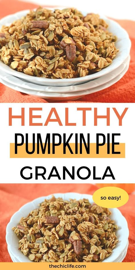 Looking for an easy, clean eating, vegan granola recipe this fall? You'll LOVE this Healthy Pumpkin Pie Granola Recipe. It's packed with nutrition and did I mention...OIL-FREE?! Also - no refined sugars. Pumpkin spice and very nice. Yum! #recipe #healthy #healthyrecipes #healthyfood #cleaneating #recipe #realfood #vegan #veganrecipe Pumpkin Pie Granola, Pumpkin Granola Recipe, Pumpkin Granola, Homemade Granola Healthy, Granola Recipe Healthy, Healthy Pumpkin Pies, Healthy Quinoa, Pumpkin Seed Recipes, Granola Recipe Homemade