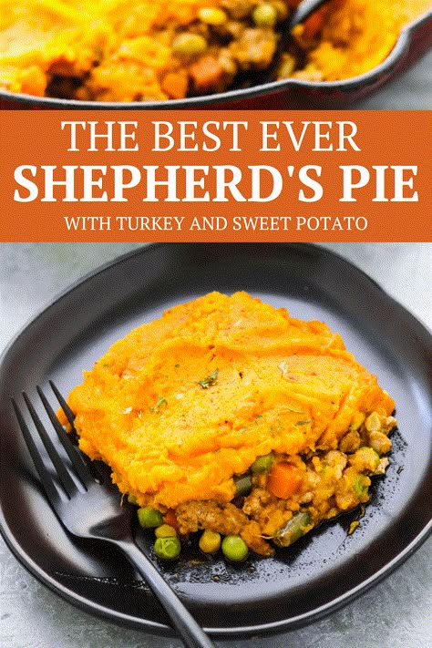 Sweet Potato Sheppards Pie, Healthy Shepards Pie, Sweet Potato Shepards Pie, Savory Mashed Sweet Potatoes, Sheppards Pie Recipe, Turkey Shepherds Pie Recipe, Shepherds Pie Recipe Healthy, Potato Shepherd's Pie, Seasoned Turkey