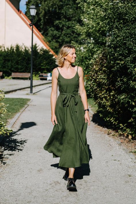 Nairobi Dress Wedding Linen Dress Bridesmaids Linen Dress - Etsy Sage Green Linen Bridesmaid Dresses, Green Linen Bridesmaid Dress, Warm Green Dress, Green Linen Dress Outfit, Lavender Linen Dress, Dark Green Linen Dress, Linen Maxi Wedding Dress, Green Flowy Beach Dress, Linen Wedding Guest Dress