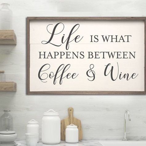 Modern Kitchen Room, Wine Station, Kitchen Sayings, Wine And Coffee Bar, Wine Bar Sign, Cricut Signs, Coffee/wine Bar, Chalkboard Lettering, Wine Bars