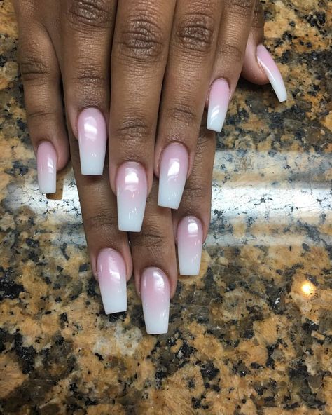 Ombre Nail Pink And White, Brown And Pink Ombre Nails, Ombre Pink Nails, Pink And White Ombre Nails, Signature Nails, Coffin Nails Ombre, Classy Acrylic, Ombre Manicure, City Nails