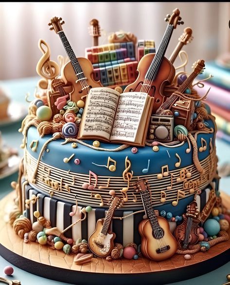 Library Cake, Music Cake, Buttercream Cake Decorating, Cool Cake Designs, Chocolate Art, Creative Birthday Cakes, Happy Birthday Fun, Cake Decorating Designs, Pretty Birthday Cakes