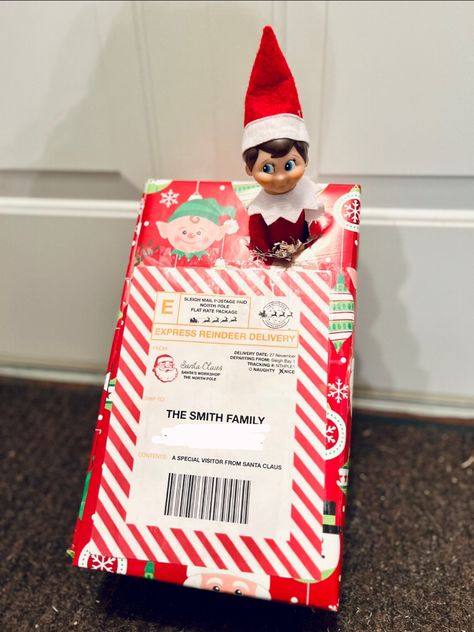 Our elf arrived via Express Reindeer Delivery! Elf On The Shelf Package, Elf On The Shelf Delivery Ideas, Elf On The Shelf Welcome, Elf Delivery, Elf Ideas Easy, Wedding Marketing, Elf Ideas, Special Delivery, Shelf Ideas