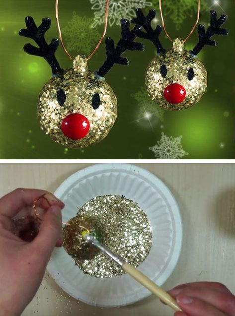 Decoracion Navidad Diy, Christmas Decorations Ideas, Diy Christmas Videos, Glitter Reindeer, Christmas Crafts For Kids To Make, Kids Christmas Ornaments, Diy Christmas Decorations, Reindeer Ornaments, Glitter Ornaments