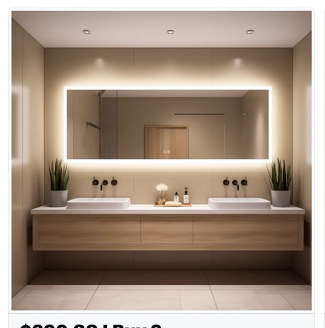 Ensuite Lighting Ideas, Masters Bathroom Modern, Nude Bathroom Ideas, Two Sink Bathroom, Dual Sink Bathroom Ideas, Neutral Modern Bathroom, High End Bathroom Design Luxury, Warm Neutral Bathroom, Bathroom Mirror And Lighting Ideas