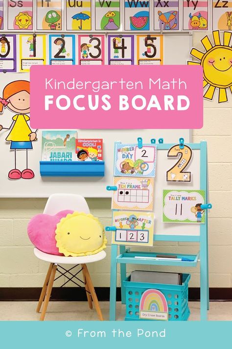 Math Center Bulletin Board, Weekly Focus Board Kindergarten, Pre K Math Bulletin Board Ideas, Math Wall For Kindergarten, Math Word Wall Kindergarten, Classroom Displays Kindergarten, Math Corner Classroom Ideas Kindergarten, Math Instructional Materials, Free Focus Wall Printables