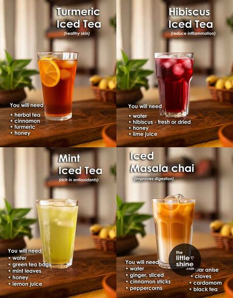 Little DIY Healthy Iced Tea Recipes, Healthy Iced Tea, Coffee Breakfast Smoothie, Iced Chai Tea, Green Tea Lemon, Healthy Tea, Turmeric And Honey, Masala Tea, Juice Ice