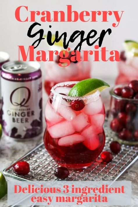 An amazing Margarita recipe that is not too sweet and has the perfect bite of ginger. Made easily with silver tequila, cranberry juice, and ginger beer. Perfect cocktail for a get together or just a Saturday night. #margaritarecipe #cranberrydrinksalcohol #gingerbeercocktail #ginger #cranberry Ginger Beer Margarita, Ginger Margarita, Fun Beverages, Ginger Beer Cocktail, Cranberry Margarita, Cranberry Drinks, Entertaining Dinner, Cranberry Juice Cocktail, Citrus Cocktails