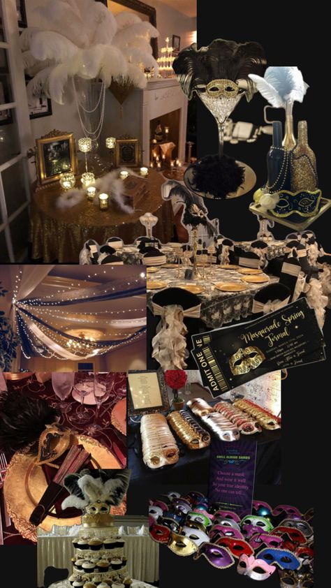 Elegant Masquerade Party, Victorian Prom Theme, Maskerade Party Ideas Masquerade Ball, Venice Prom Theme, Mascared Party Aesthetic, Masquerade Ball Prom Theme, Masquerade Food Ideas, Masquerade Ball Decor, Masquerade Banquet