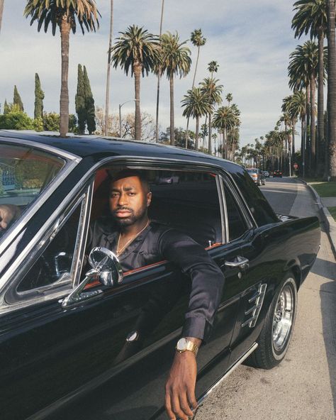 Male model Yogy photoshoot in a classic black mustang Beverly Hills. Beverly Hills Photoshoot Ideas, Muscle Car Photoshoot Men, California Aesthetic Photoshoot, Car With Model Photography, Two Car Photoshoot, Luxury Car Photography, Beverly Hills Photoshoot, Classic Car Photoshoot Couple, Model Car Photoshoot