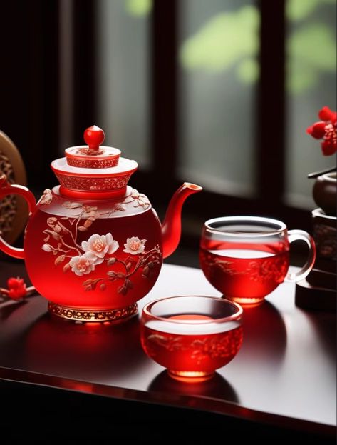 Aesthetic Tea Set, Unique Utensils, Tea Business, Aesthetic Tea, Lilies Flowers, Crockery Design, Luxury Tea, Red Luxury, Halloween Facts