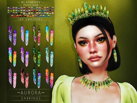 Blahberry Pancake - Aurora Earrings Mystical Clothes, Blahberry Pancake, Aurora Earrings, Sims 4 Mac, Sims Accessories, Cc Accessories, Los Sims 4, Medieval Necklace, Sims Packs